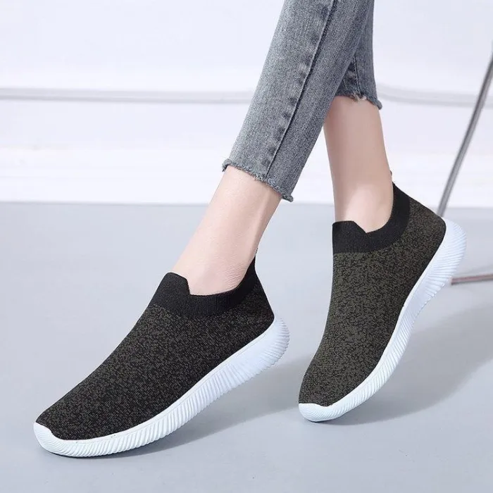 Comfy Summer Flyknit Fabric Flat Heel Sneakers Athletic Casual Shoes