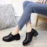 Brown PU Chunky Heel Buckle Daily Boots