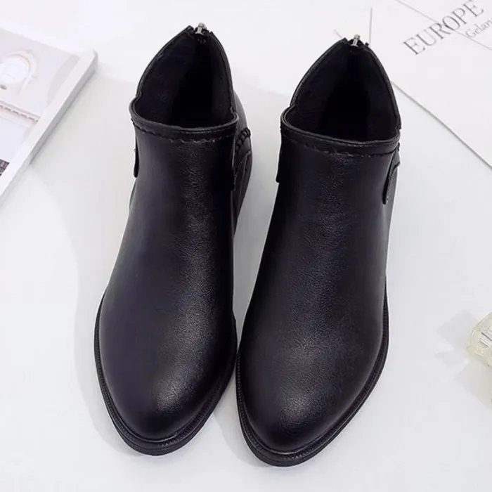 Women Artificial Leather Booties Casual Comfort Zipper Shoes