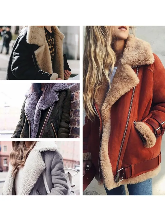 Long Sleeve Lapel Casual Solid Faux Fur Jackets for Women