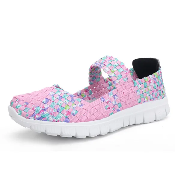 Multicolor Blocks Hand-knitted Shoes Elastic Band Daily Flat Heel Loafers