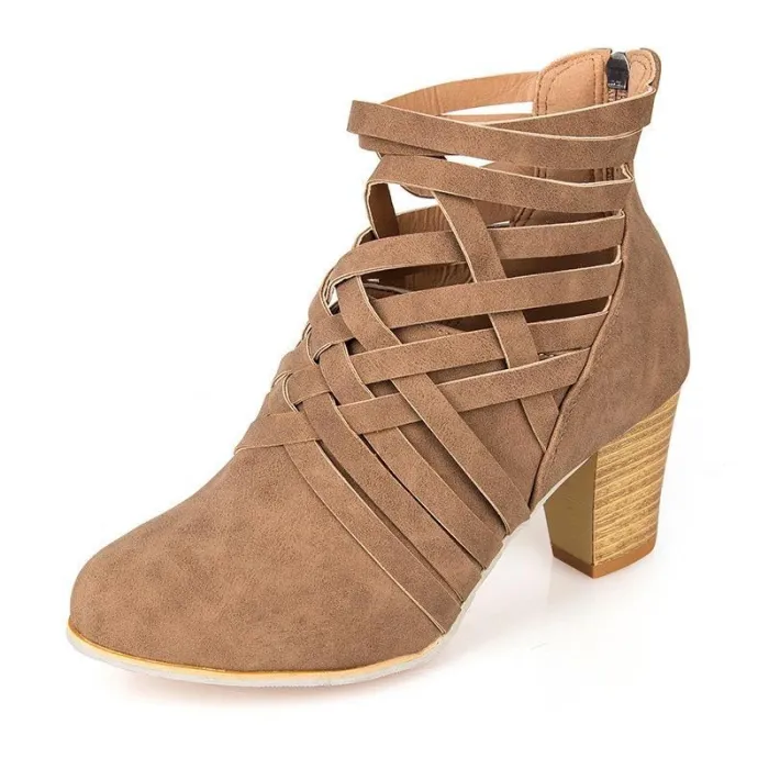 Weave Zipper Casual Chunky Heel Suede Boots
