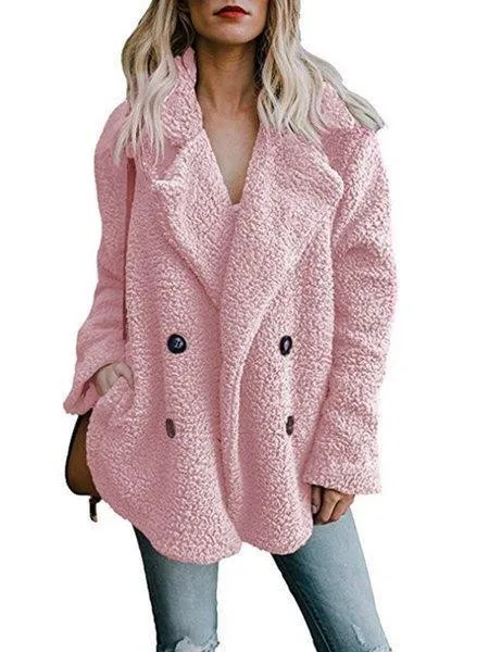 Women Sherpa Coat Fluffy Jacket Buttoned Teddy Bear Coats