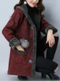 Warm Cotton Appliqued Hoodie Long Sleeve Outdoor Coat