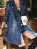 Washed Denim Pockets Long Sleeve Shawl Collar Plus Size Coat