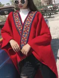 Hoodie Solid Vintage Paneled Winter Cardigans Wool Blend  Woven Cape