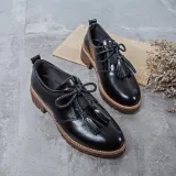 Women PU Loafers Casual Comfort Tassel Slip On Shoes