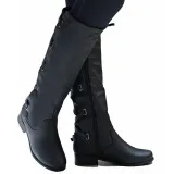 Black PU Chunky Heel Zipper Casual Winter Boots