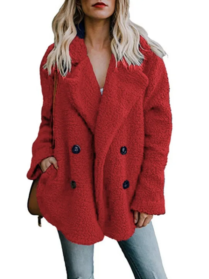 Women Sherpa Coat Fluffy Jacket Buttoned Teddy Bear Coats