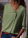 Cotton-blend Shift Buttoned Casual Blouses & Shirt