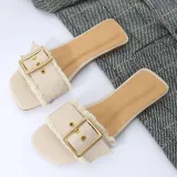 Women PU Slippers Casual Trendy Belted Buckle Shoes