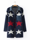 Star Wool Blend Patchwork Pockets Long Sleeve Cardigans