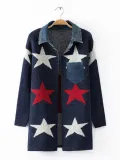 Star Wool Blend Patchwork Pockets Long Sleeve Cardigans