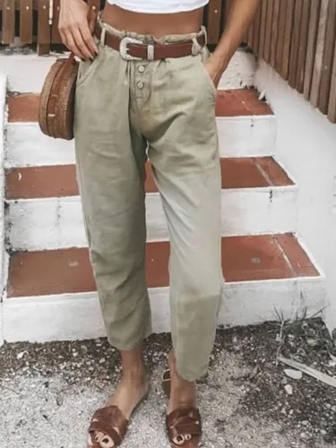 Light Brown Cotton-Blend Casual Pants