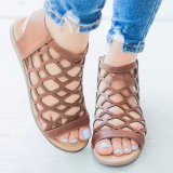 Women Zipper Strappy Open Toe Plain Hollow Flat Sandals