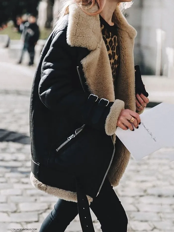 Long Sleeve Lapel Casual Solid Faux Fur Jackets for Women
