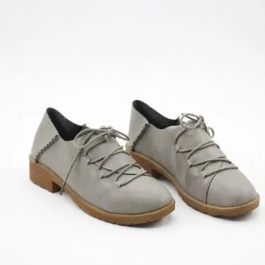 Gray PU Lace-up Spring/Fall Daily Chunky Heel Loafers