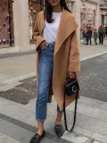 Camel Long Sleeve Plain V Neck Outerwear