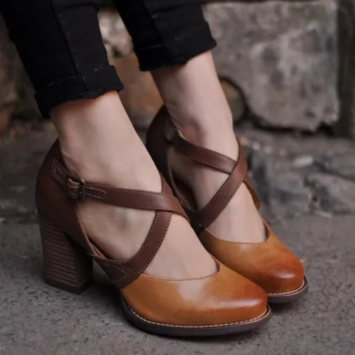 Women's high heels 8 cm with buckle strap