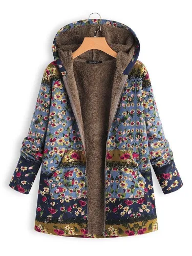 Patchwork Hoodie Casual Quilted Faux Fur Winter Coats
