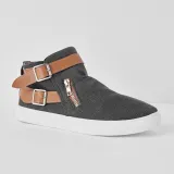 Plus Size Canvas Ankle Boots Flat Heel Buckle Booties with Zipper