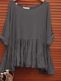 Batwing Round Neck Long sleeve Shift Blouse