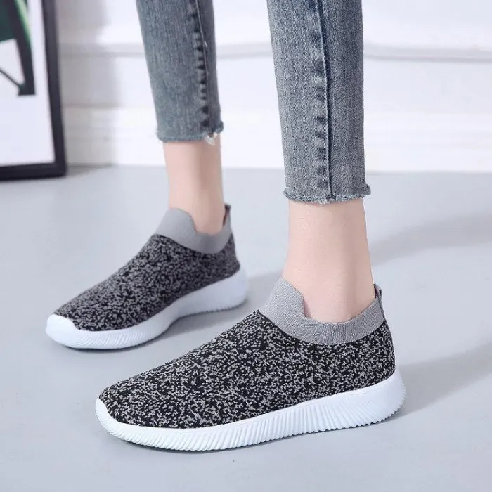 Comfy Summer Flyknit Fabric Flat Heel Sneakers Athletic Casual Shoes