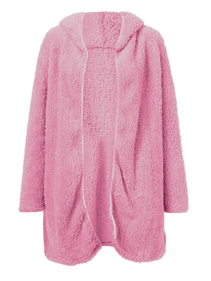 Women Cashmere Sherpa Coat Warm Teddy Bear Coats With Hoodie