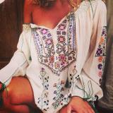 Floral-Print Vintage V Neck Shirts & Tops