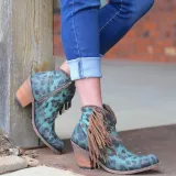 Fashion leopard tassel low heel shoes non-slip boots