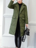 Women Appliqued Solid Stand-Up Neck Long Sleeve Cotton Coats