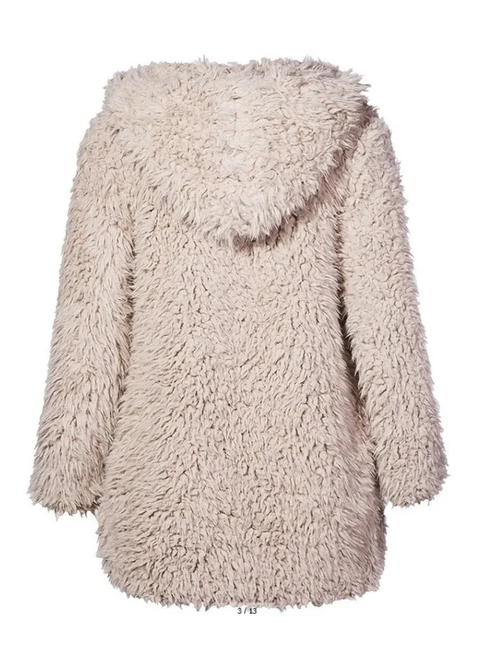 Women Faux Fur Fuzzy Fluffy Sherpa Coat Teddy Bear Coats With Hoodie