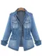Casual Pockets Denim Stand Collar Causal Coats