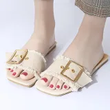 Women PU Slippers Casual Trendy Belted Buckle Shoes