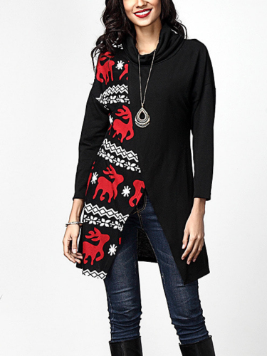 Fawn Printed Cotton-Blend Color-Block Long Sleeve Blouse & Shirts