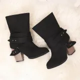 Women Comfy Suede Mid-Calf Chunky Heel Slip-On Boots