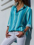 Shirt Collar Chiffon Striped Elegant Shirt
