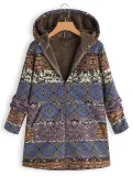 Vintage Printed Long Sleeve Hoodie Coat
