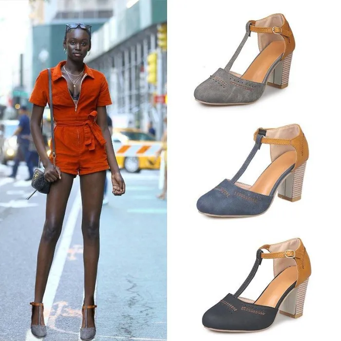 Summer Adjustable Buckle Chunky Heel Shoes