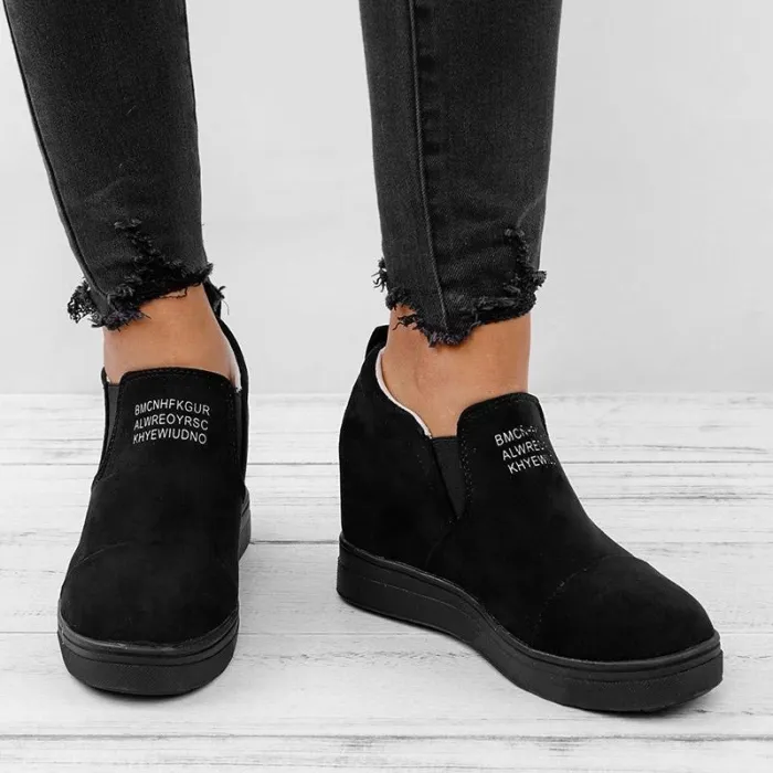 Women Faux Suede Wedge heel Sneakers Slip on Breathable Shoes