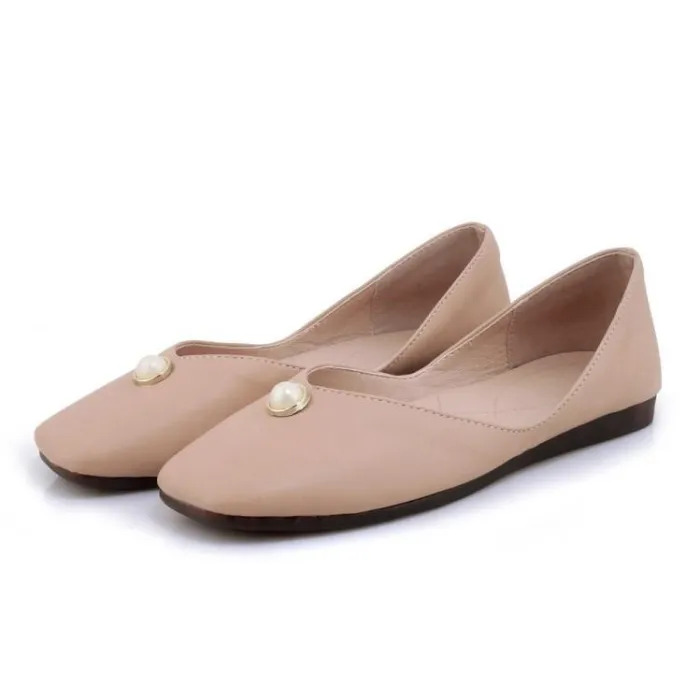 Yellow Flat Heel Imitation Pearl Casual All Season PU Flat