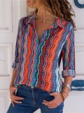 Shirt Collar Chiffon Striped Elegant Shirt