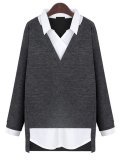 Long Sleeve Color-Block Casual Plus Size Blouse