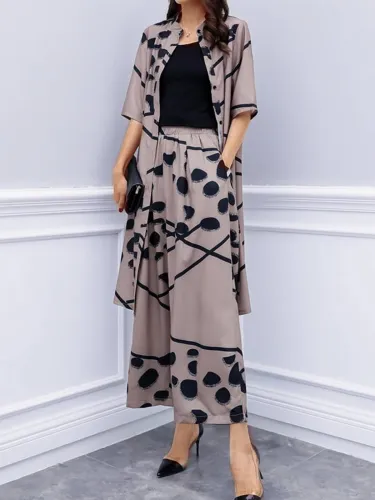 Casual Plus Size Cardigan Wide Leg Pants Fashion Two-piece