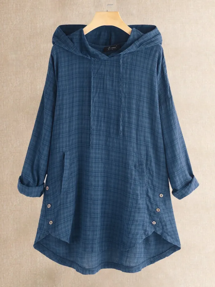 Casual Buttoned Hoodie Shirts & Tops