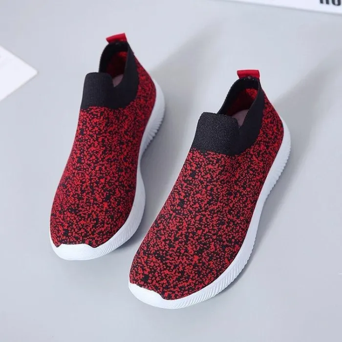 Comfy Summer Flyknit Fabric Flat Heel Sneakers Athletic Casual Shoes