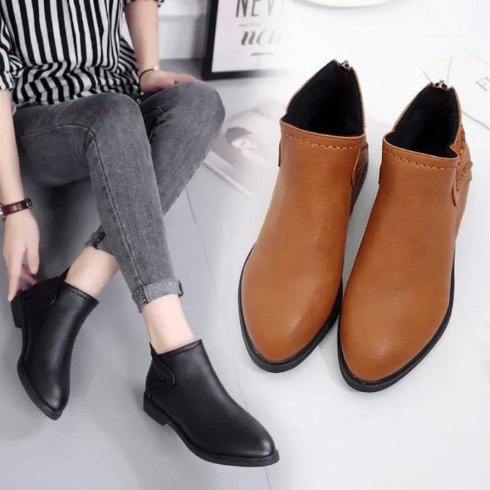 Women Artificial Leather Booties Casual Comfort Zipper Shoes