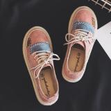 Pink Lace-up Platform Spring/Fall Suede Daily Flats