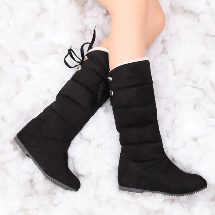 Winter Lace-up Back Increase Heel Snow Boots Corduroy Booties