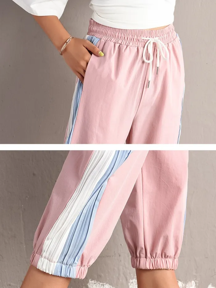 Plus Size Women Striped Plain Casual Pants